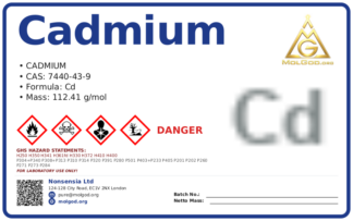 cadmium (pyrophoric) (CAS 7440-43-9) — Safety Data Sheet, CAS 7440-43-9 — chemical product label