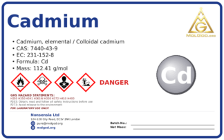 cadmium (pyrophoric) (CAS 7440-43-9) — Safety Data Sheet, CAS 7440-43-9 — chemical product label