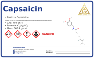 capsaicin (CAS 404-86-4) — Safety Data Sheet, CAS 404-86-4 — chemical product label