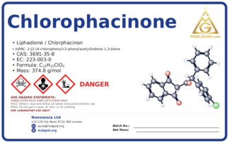 chlorophacinone (CAS 3691-35-8) — Safety Data Sheet, CAS 3691-35-8 — chemical product label