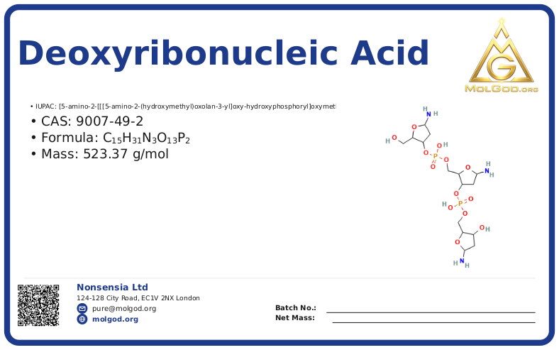deoxyribonucleic acid (DNA) (CAS 9007-49-2) — Safety Data Sheet, CAS 9007-49-2 — chemical product label