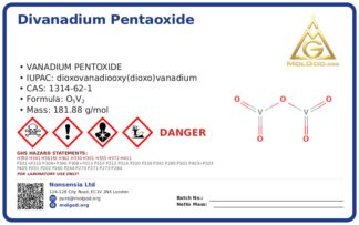 divanadium pentaoxide (CAS 1314-62-1) — Safety Data Sheet, CAS 1314-62-1 — chemical product label