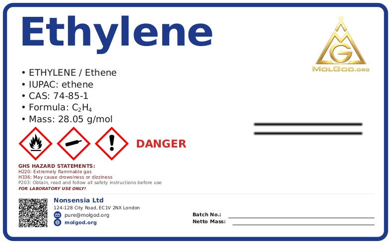 ethylene (CAS 74-85-1) — Safety Data Sheet, CAS 74-85-1 — chemical product label