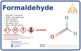 formaldehyde … % (CAS 50-00-0) — Safety Data Sheet, CAS 50-00-0 — chemical product label
