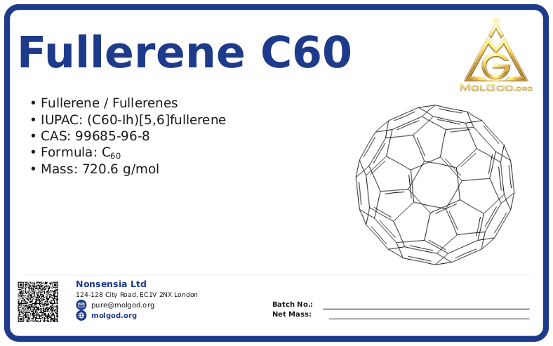fullerene C60 (CAS 99685-96-8) — Safety Data Sheet, CAS 99685-96-8 — chemical product label