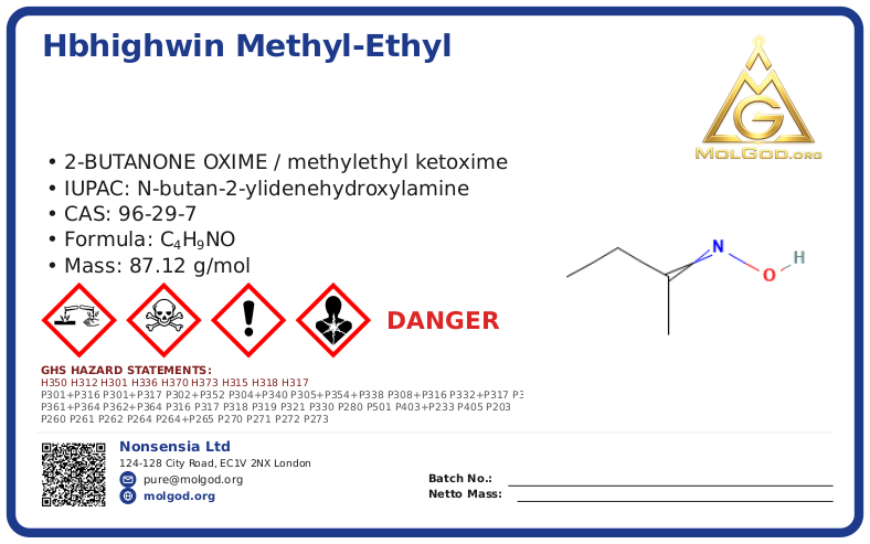 hbhighwin methyl-ethyl (CAS 96-29-7) — chemical product label