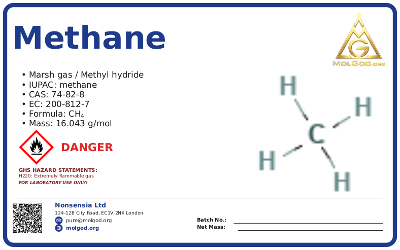 methane (CAS 74-82-8) — Safety Data Sheet, CAS 74-82-8 — chemical product label