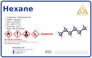 CAS 110-54-3, CAS 110-54-3 — chemical product label