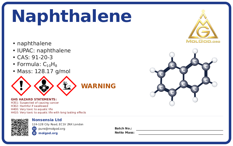 Naphthalene (CAS 91-20-3), CAS 91-20-3 — chemical product label