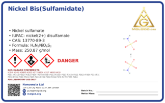 nickel bis(sulfamidate) (CAS 13770-89-3) — Safety Data Sheet, CAS 13770-89-3 — chemical product label