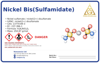 nickel bis(sulfamidate) (CAS 13770-89-3) — Safety Data Sheet, CAS 13770-89-3 — chemical product label