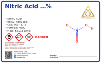 nitric acid …% [C > 70 %] (CAS 7697-37-2) — Safety Data Sheet, CAS 7697-37-2 — chemical product label
