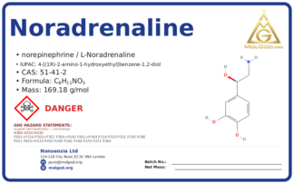 noradrenaline (norepinephrine) (CAS 51-41-2) — Safety Data Sheet, CAS 51-41-2 — chemical product label