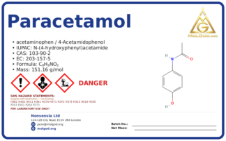 paracetamol (acetaminophen) (CAS 103-90-2) — Safety Data Sheet, CAS 103-90-2 — chemical product label