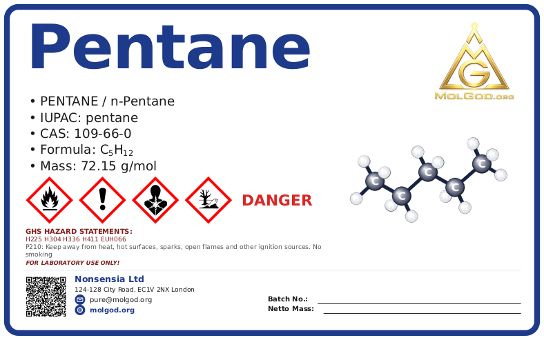 N-pentane (CAS 109-66-0), CAS 109-66-0 — chemical product label