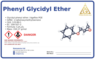 phenyl glycidyl ether (CAS 122-60-1) — Safety Data Sheet, CAS 122-60-1 — chemical product label