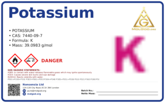 potassium (CAS 7440-09-7) — Safety Data Sheet, CAS 7440-09-7 — chemical product label