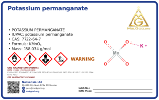 potassium permanganate (CAS 7722-64-7) — Safety Data Sheet, CAS 7722-64-7 — chemical product label