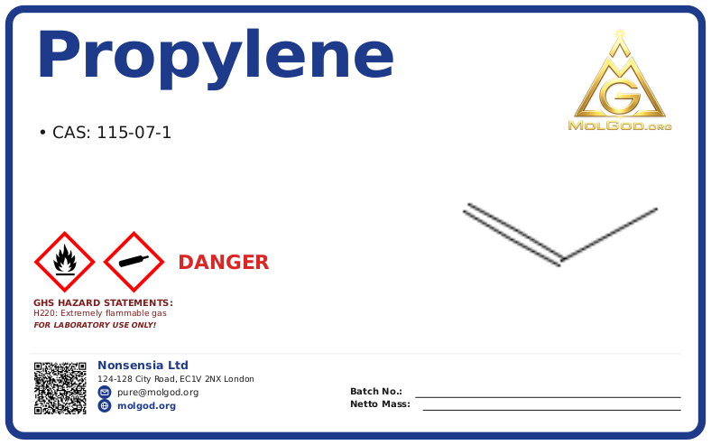 propene; propylene (CAS 115-07-1) — Safety Data Sheet, CAS 115-07-1 — chemical product label