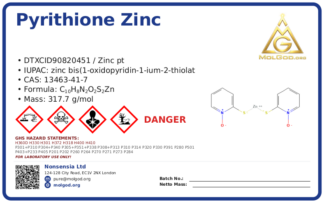 pyrithione zinc (CAS 13463-41-7) — Safety Data Sheet, CAS 13463-41-7 — chemical product label