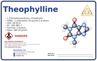 theophylline; 1,3-dimethyl-3,7-dihydro-1H-purine-2,6-dione (CAS 58-55-9) — Safety Data Sheet, CAS 58-55-9 — chemical product label