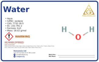 water (CAS 7732-18-5) — Safety Data Sheet, CAS 7732-18-5 — chemical product label