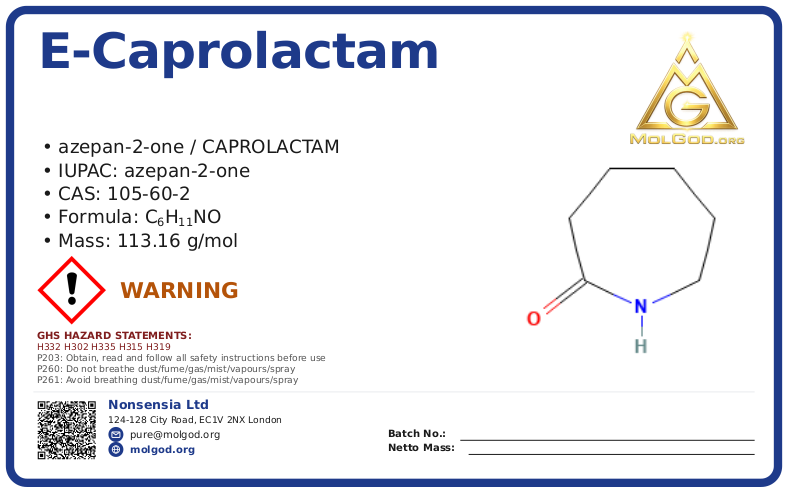 Ε-Caprolactam (CAS 105-60-2), CAS 105-60-2 — chemical product label