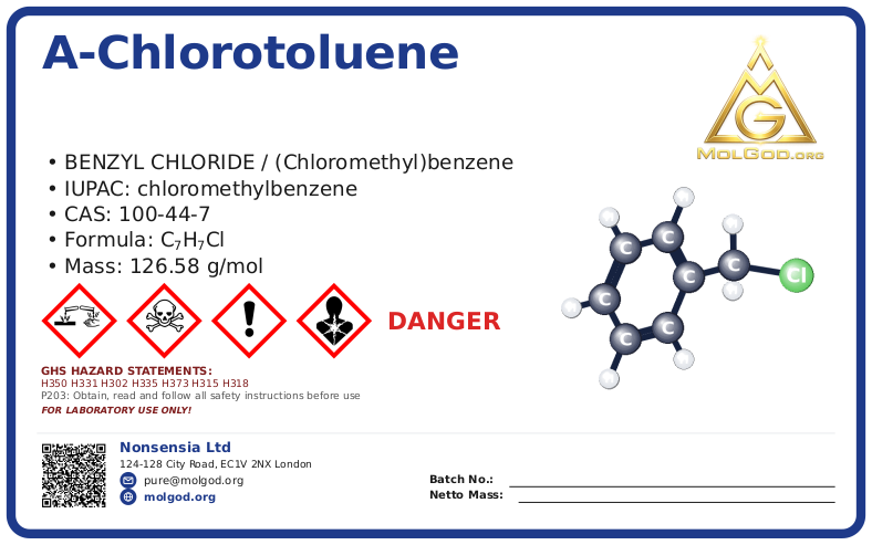 Benzyl Chloride (CAS 100-44-7), CAS 100-44-7 — chemical product label