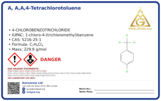 α, α,α,4-tetrachlorotoluene (CAS 5216-25-1) — Safety Data Sheet, CAS 5216-25-1 — chemical product label
