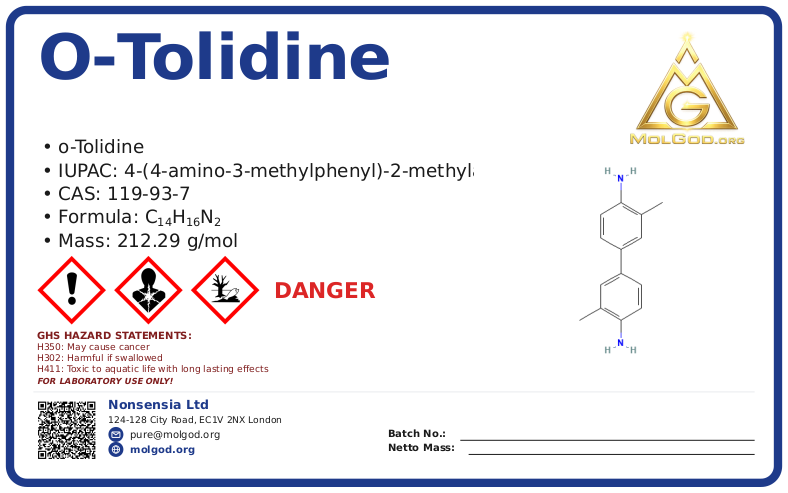 ο-Tolidine (CAS 119-93-7), CAS 119-93-7 — chemical product label