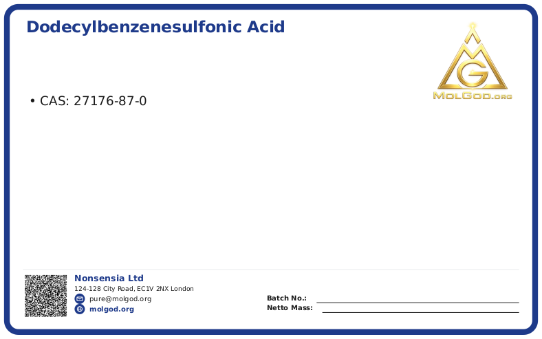 China Linear Alkyl Benzene Sulfonic Acid Supplier, Manufacturer – Factory Direct Price (CAS 27176-87-0), CAS 27176-87-0 — chemical product label