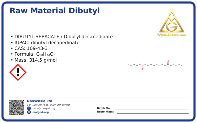 Dibutyl sebacate (CAS 109-43-3), CAS 109-43-3 — chemical product label