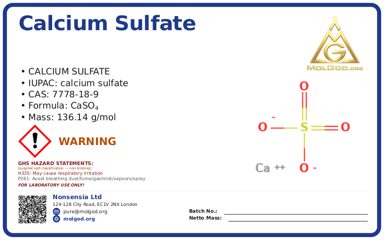 CAS 7778-18-9, CAS 7778-18-9 — chemical product label