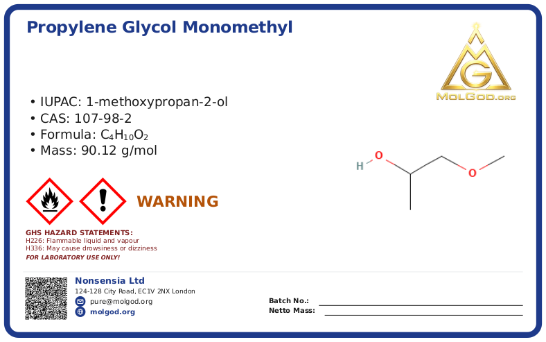 CAS 107-98-2, CAS 107-98-2 — chemical product label