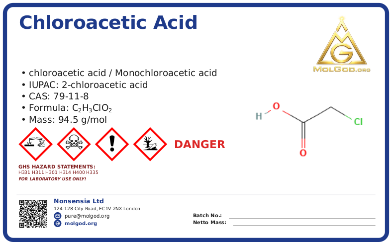 CAS 79-11-8, CAS 79-11-8 — chemical product label