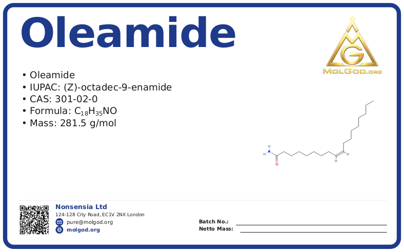 CAS 301-02-0, CAS 301-02-0 — chemical product label