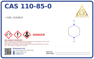 CAS 110-85-0, CAS 110-85-0 — chemical product label