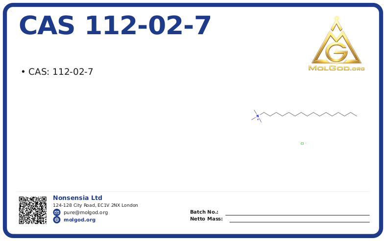CAS 112-02-7, CAS 112-02-7 — chemical product label