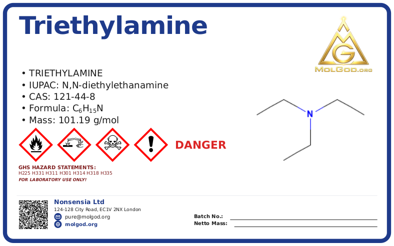 Triethylamine (CAS 121-44-8), CAS 121-44-8 — chemical product label