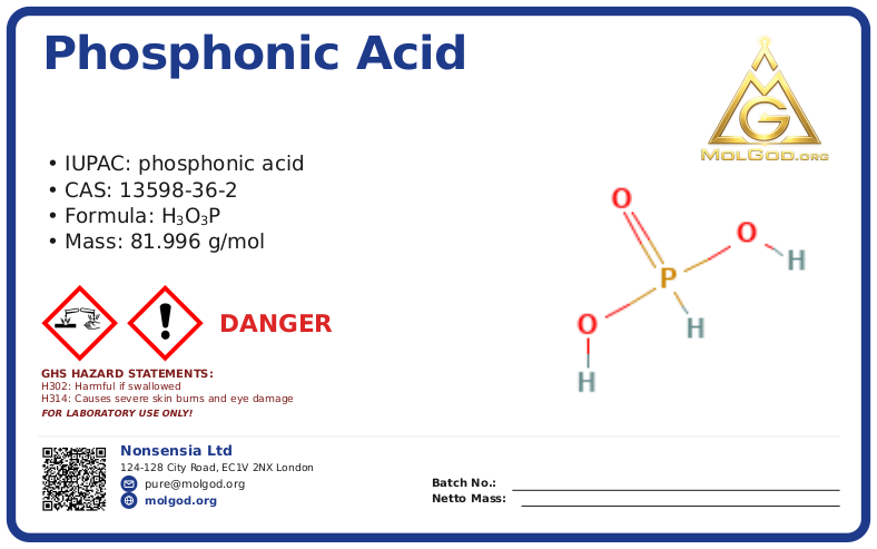 CAS 13598-36-2, CAS 13598-36-2 — chemical product label