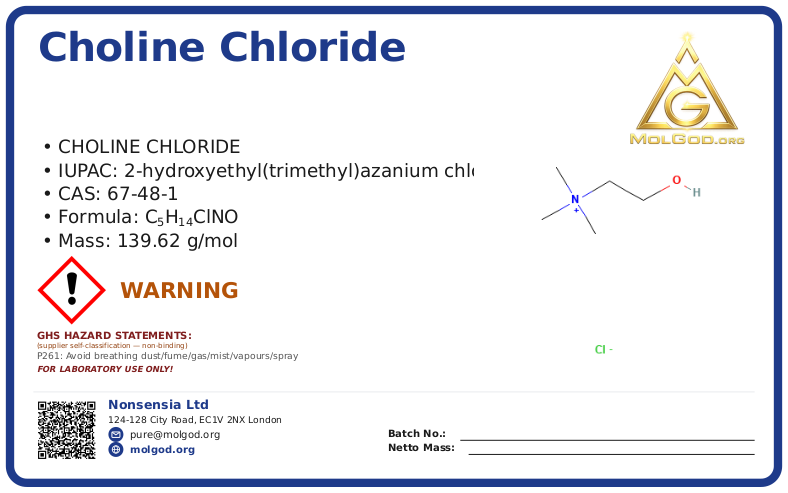 Choline chloride (CAS 67-48-1), CAS 67-48-1 — chemical product label