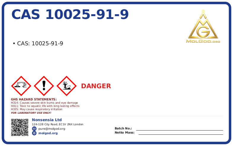 CAS 10025-91-9, CAS 10025-91-9 — chemical product label