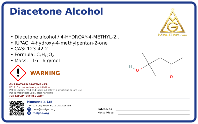 CAS 号: 123-42-2 品牌: 国产CAS 号: 123-42 (CAS 123-42-2), CAS 123-42-2 — chemical product label