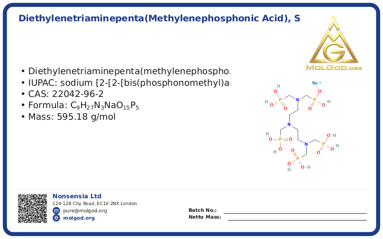 Hepta Sodium Salt of Diethylene Triamine Penta (Methylene Phosphonic Acid) (DTPMP•Na7) (CAS 22042-96-2), CAS 22042-96-2 — chemical product label