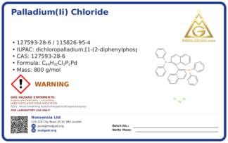 [(R)-(+)-2,2′-Bis(diphenylphosphino)-1,1′-binaphthyl]palladium(II) chloride (CAS 127593-28-6), CAS 127593-28-6 — chemical product label
