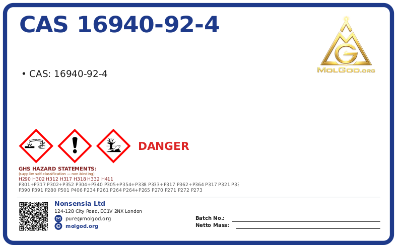 CAS 16940-92-4, CAS 16940-92-4 — chemical product label
