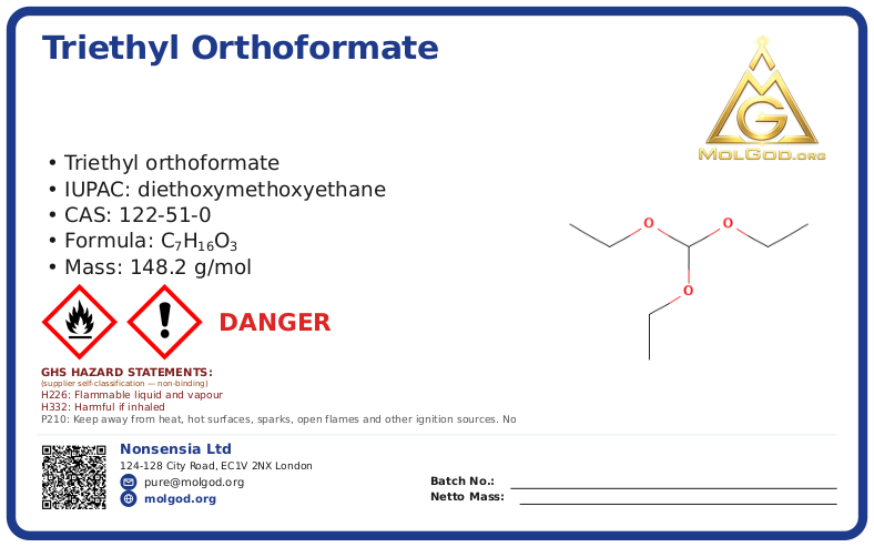 Triethyl orthoformate (CAS 122-51-0), CAS 122-51-0 — chemical product label