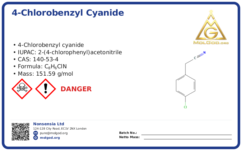CAS 140-53-4, CAS 140-53-4 — chemical product label