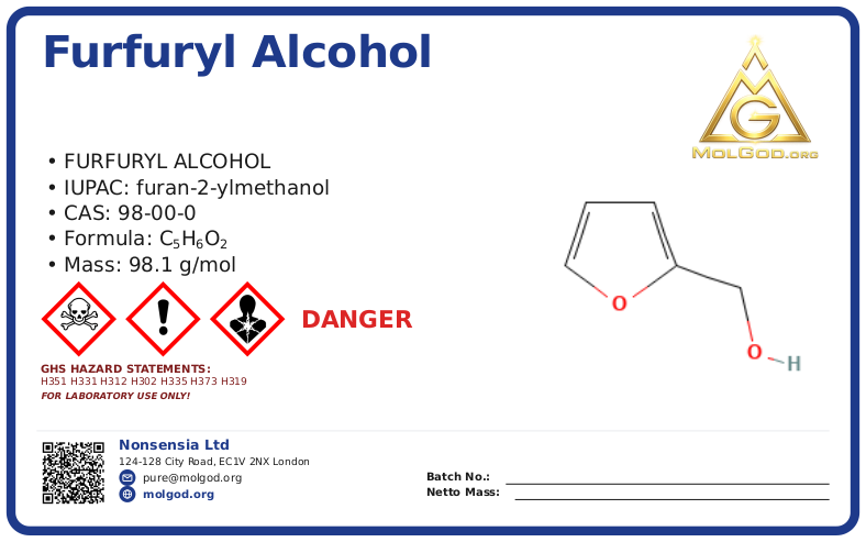 CAS 98-00-0, CAS 98-00-0 — chemical product label