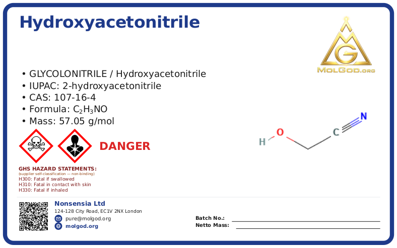 CAS 107-16-4, CAS 107-16-4 — chemical product label
